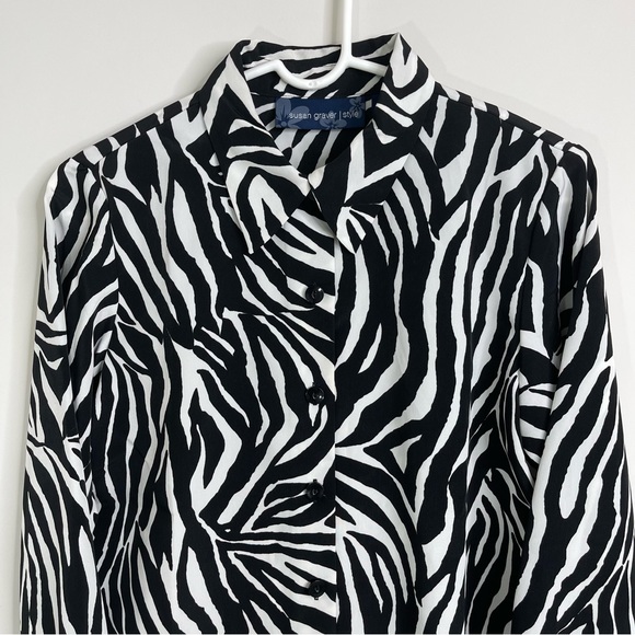 Susan Graver QVC Black & White All Over Zebra Print Button Up Shirt Blouse top - Picture 1 of 11